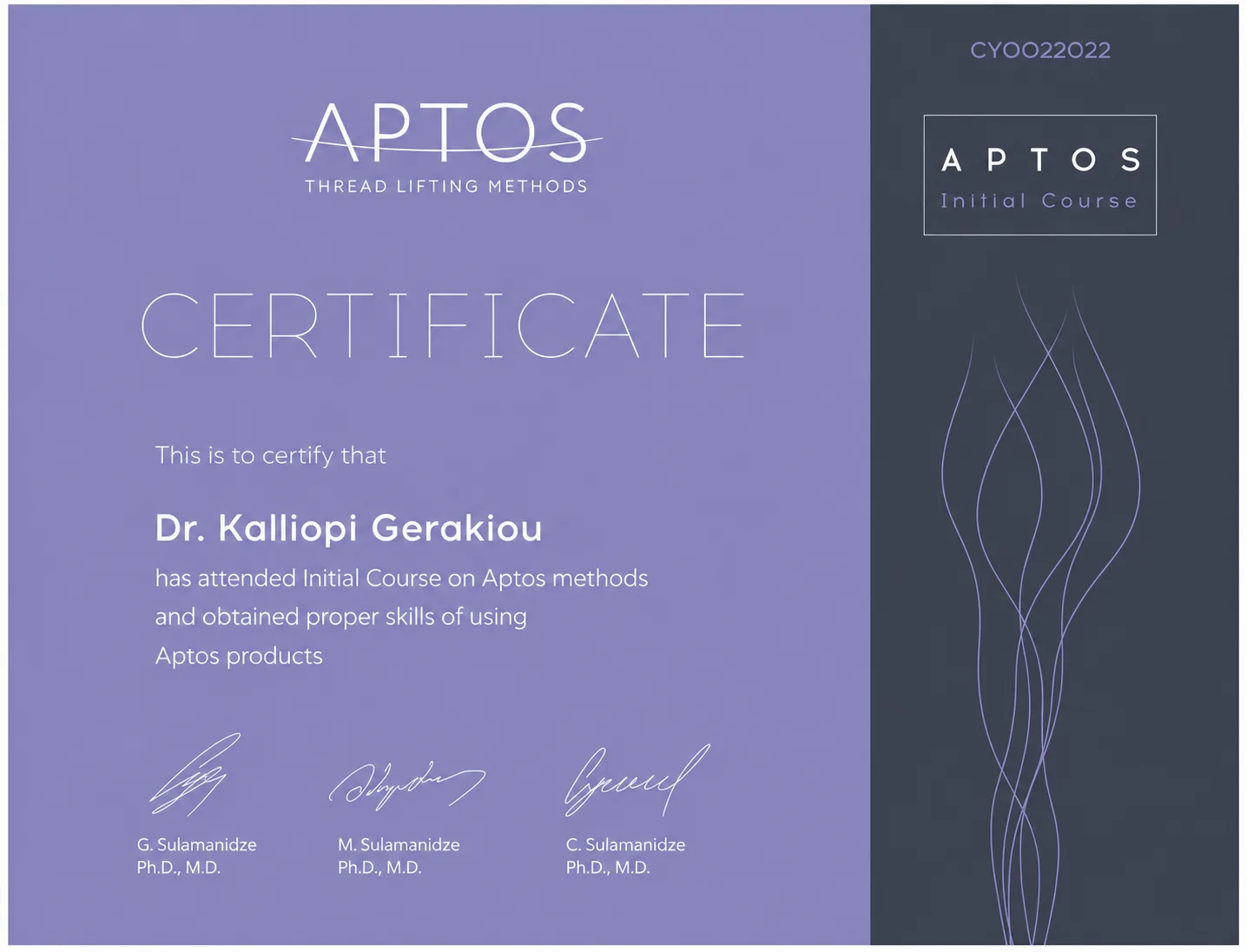Dr. Kalliopi Gerakiou's original Aptos thread lifting certification